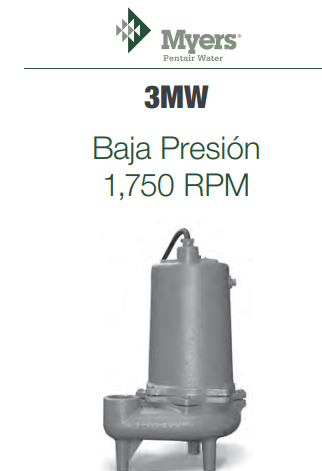 Bomba sumergible para aguas residuales 3MW, Baja Presión 1,750 RPM