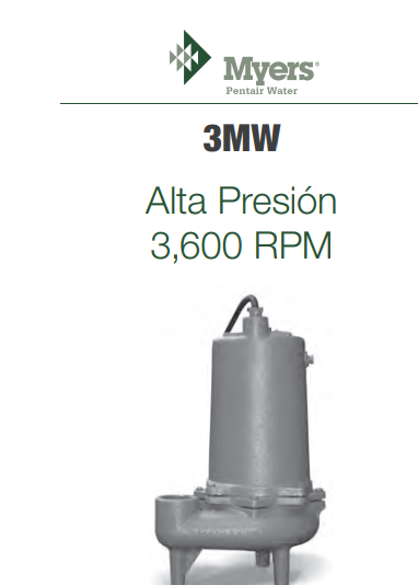 Bomba sumergible para aguas residuales 3MW Alta Presión 3,600 RPM