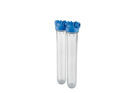 PORTAFILTRO DOBLE TRANSPARENTE DP 20 DUO 3/4" 1"  NPT IN TS, PORTAFILTROS