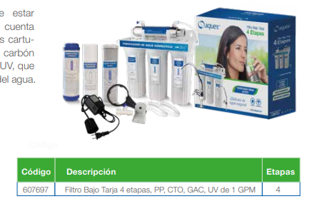 Equipo Bajo Tarja Purificador de Agua Doméstico 607697, puntos de uso