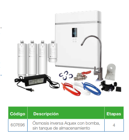 Ósmosis Inversa 4 Etapas, con bomba, sin tanque de almacenamiento, punto de uso