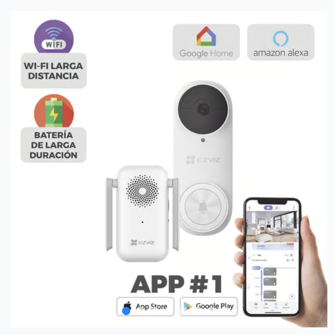 Timbre con Cámara Wi-Fi (Doorbell) de Batería Recargable